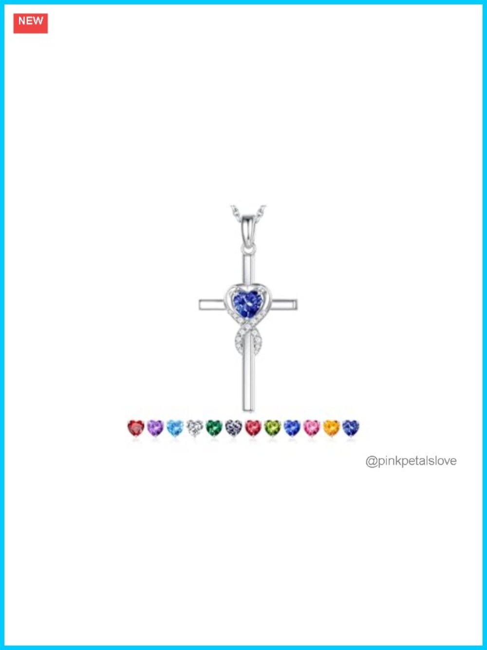 925 Sterling Silver Cross Pendant Necklace Birthstone 19" Adjustable